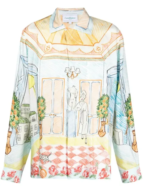 Casablanca illustration-style print silk shirt Neutrals MF22SH006