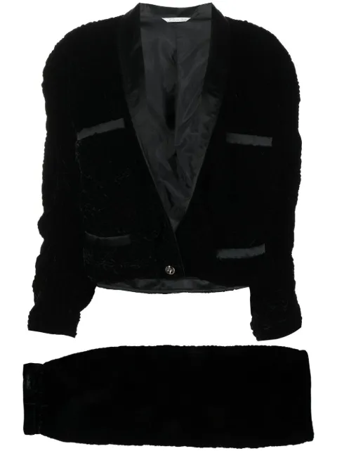 Versace Pre-Owned 1980s velvet padded skirt suit Black VERS950E