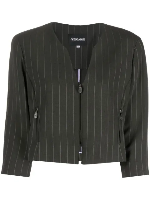 Giorgio Armani Pre-Owned 1990s pinstriped V-neck jacket Grey GIAR350EC