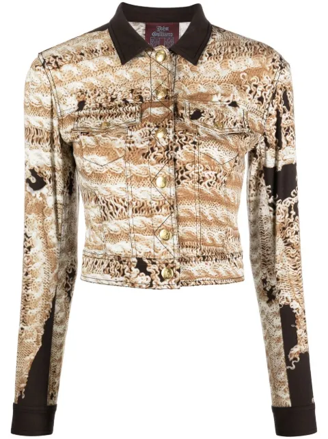 John Galliano Pre-Owned 1990s woven print cropped jacket Neutrals HOLAGAL110