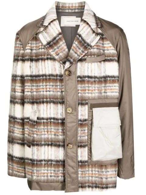 Feng Chen Wang plaid panelled button-up coat Brown FMF14CT06