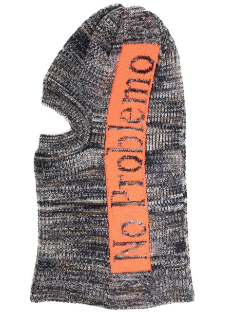 Aries slogan-print knitted balaclava Blue FTAR90009