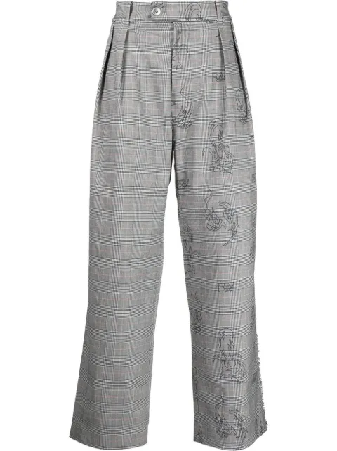 Feng Chen Wang plaid straight-leg trousers Grey FUF14TR02