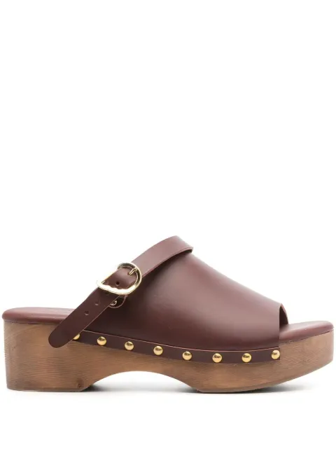 Ancient Greek Sandals buckled leather clogs Brown CLASSICCLOGVACHETTACHESTNUT
