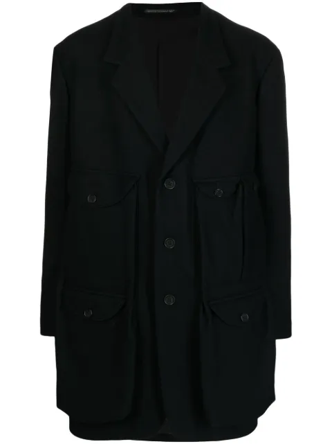 Yohji Yamamoto single-breasted fitted coat Black HEJ175091