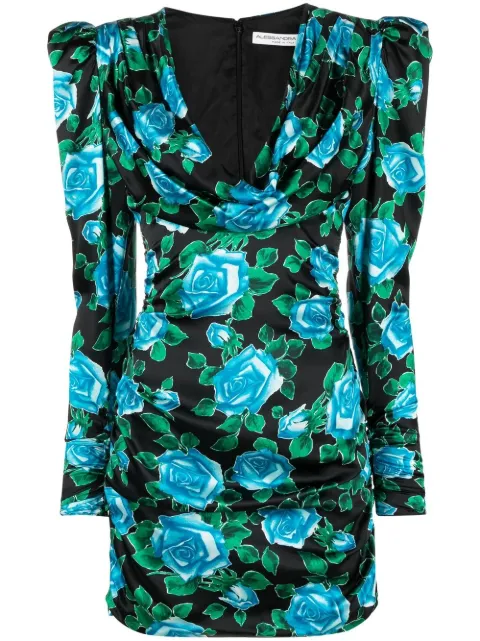 Alessandra Rich rose-print mini dress Black FAB3078F3718