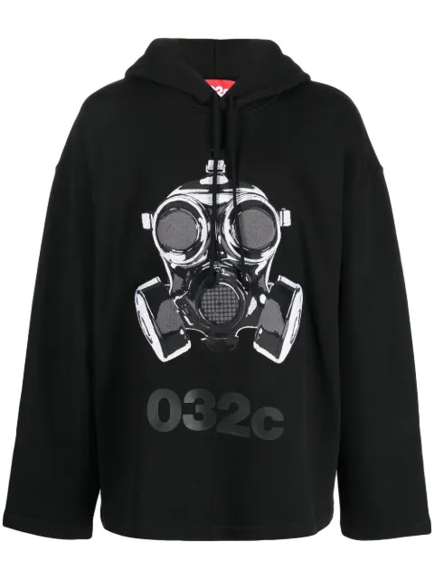 032c graphic-print drop-shoulder hoodie Black FW22C2040