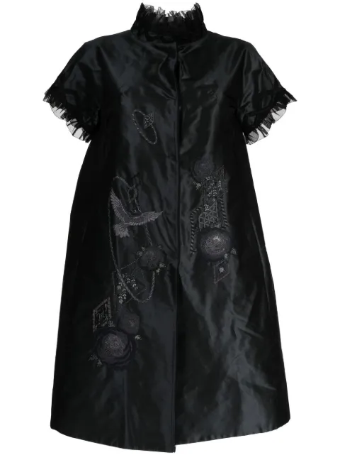 SHIATZY CHEN silk embroidered ruffle-trim coat Black 621867