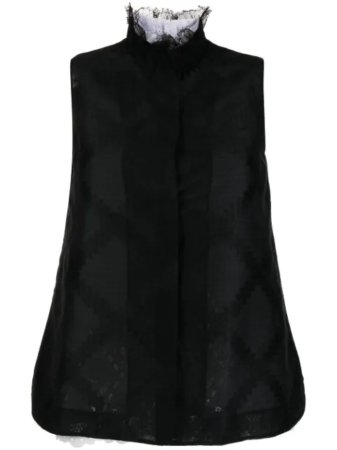 SHIATZY CHEN lace-trim sleeveless shirt Black 621884