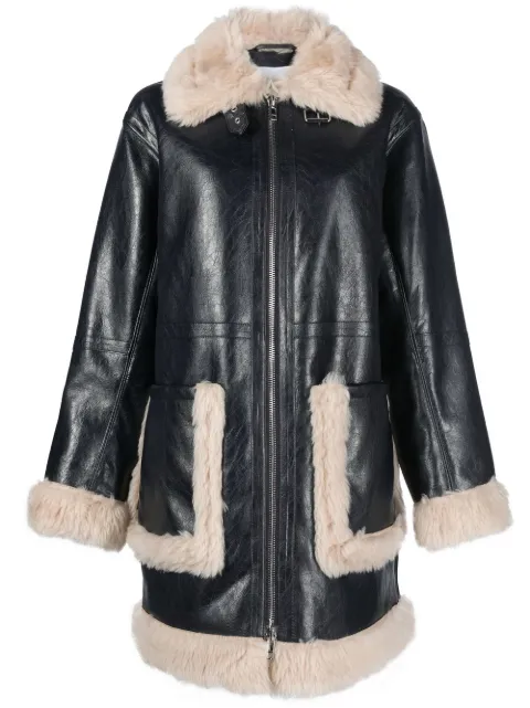 STAND STUDIO Haley shearling-trimmed faux-leather coat Blue 617089210