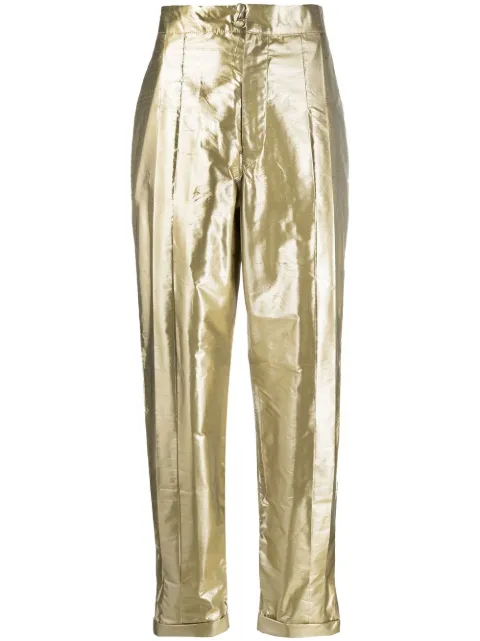 Lukhanyo Mdingi metallic-effect silk trousers Yellow LMBSS002