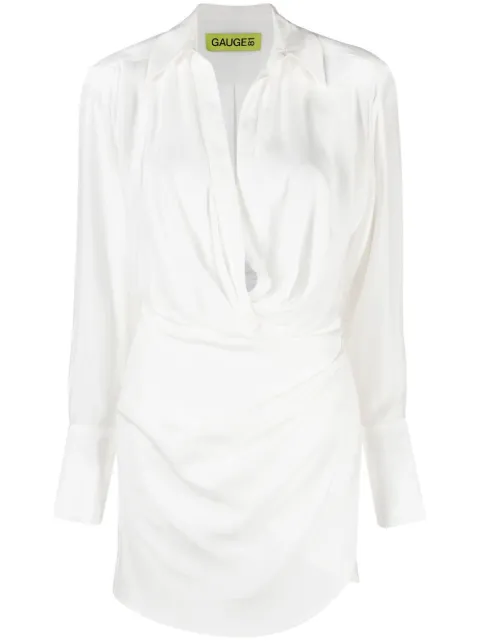 GAUGE81 silk open-neck shirt dress White 422223