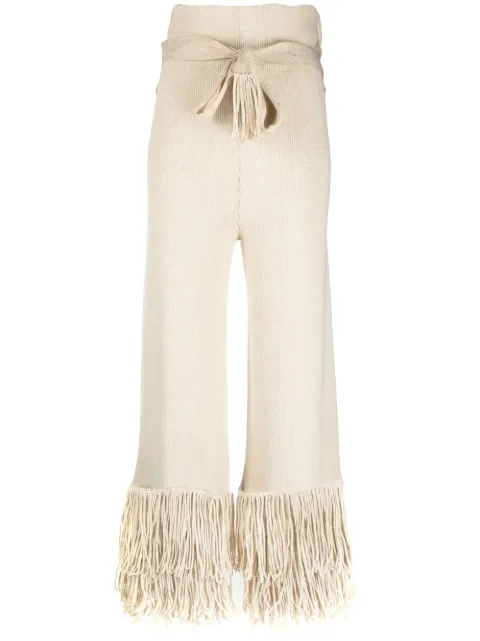 Lukhanyo Mdingi ribbed-knit tassel-trim trousers Neutrals PAPERBAG