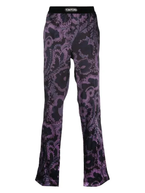 TOM FORD floral-print stretch-satin trousers Purple T4H20164