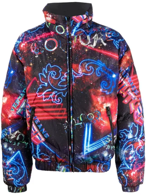 Versace Jeans Couture motif-print down-filled jacket Blue 73GAU4D2CQS38