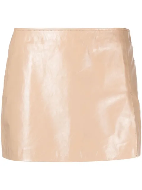 Manokhi side-slit mini leather skirt Neutrals MANO395DELINENUDE