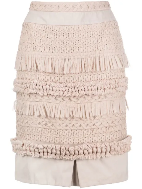 Valentino Garavani Pre-Owned 2000s macramé-detailing high-waisted skirt Neutrals HOLAVAL117