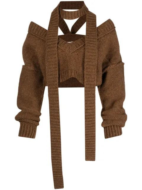 MERYLL ROGGE cropped V-neck halterneck jumper Brown WF22K115