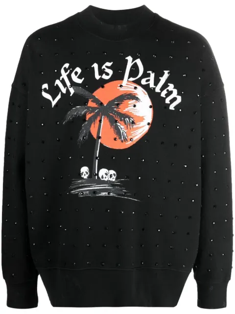 Palm Angels graphic-print crystal-embellished sweatshirt Black PMBA065F22FLE0121072