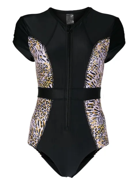 Duskii leopard-print cap-sleeve spring suit Black DLS22076L