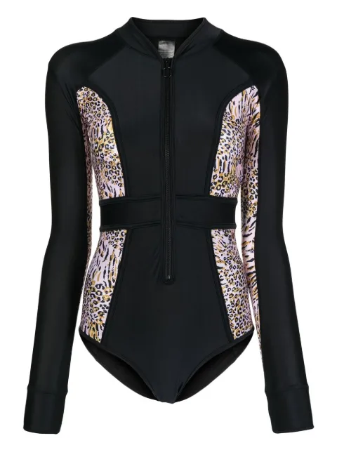 Duskii long-sleeve leopard-print surf suit Black DLS22078L