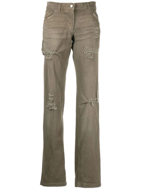Dolce & Gabbana Pre-Owned 2000s ripped-effect straight-legged trousers Neutrals DOGA350EB