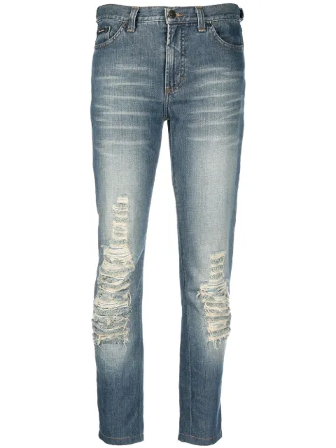 Dolce & Gabbana Pre-Owned 2000s ripped finish slim-fit jeans Blue DOGA350RDA