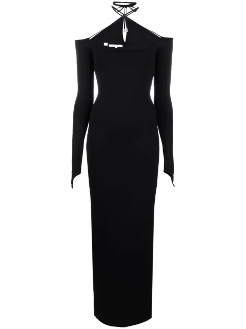 MANURÍ Connie fitted long dress Black MRAW2223DN112