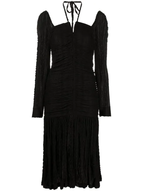 GANNI halterneck ruched dress Black T3255