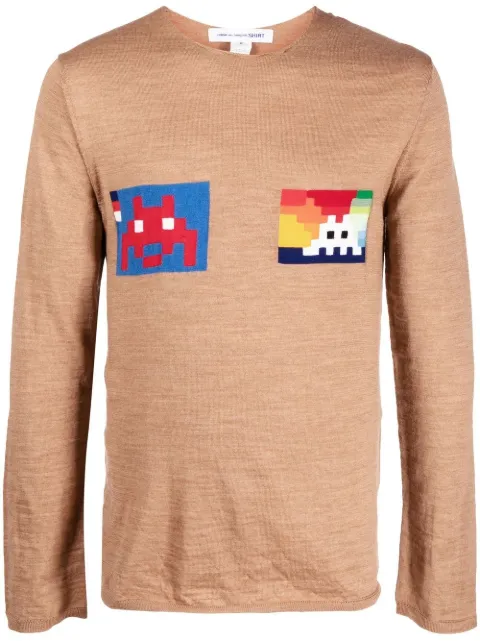 Comme Des Garçons Shirt graphic-print round-neck jumper Neutrals FJN002W22