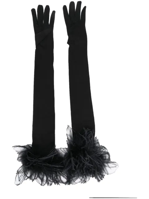 STYLAND feather-trim gloves Black FW22N706237215