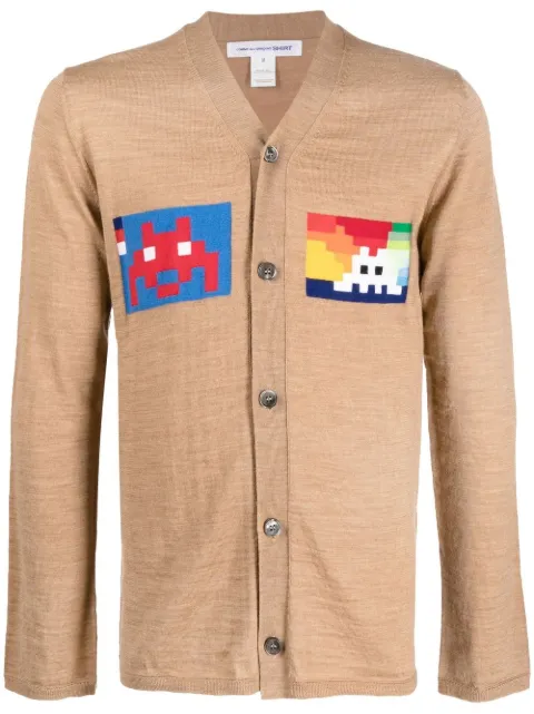 Comme Des Garçons Shirt graphic-print V-neck cardigan Neutrals FJN001W22