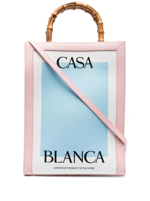 Casablanca logo-print bamboo-handle tote bag White AF22BAG00901