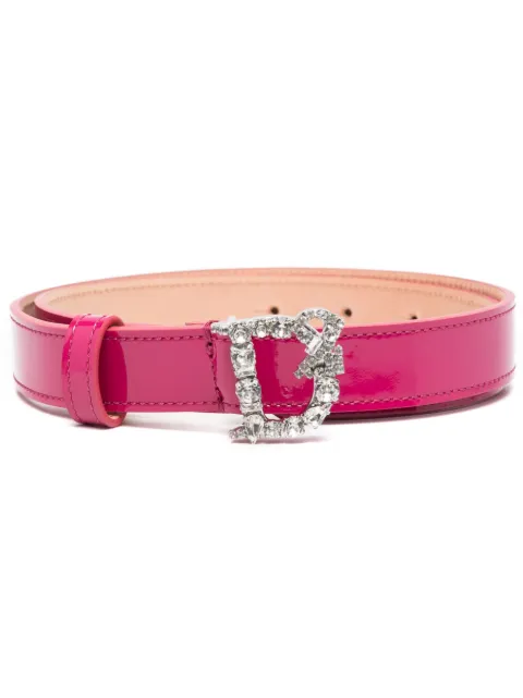 DSQUARED2 patent-finish crystal-embellished belt Pink BEW035302500001