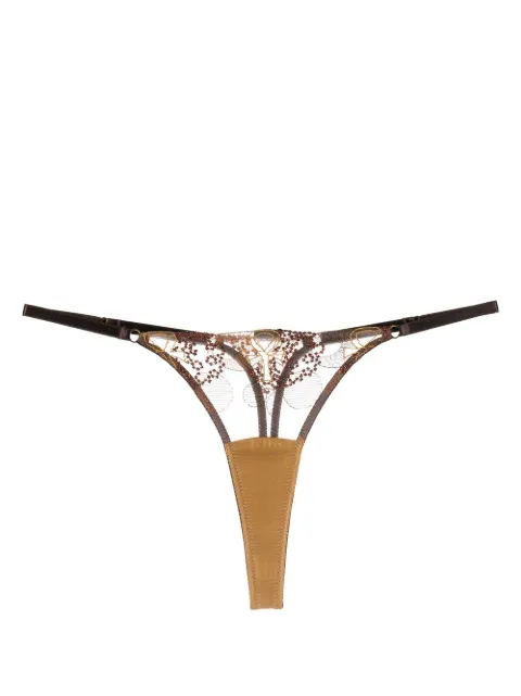 IHUOMA Divine Feminine embroidery thong Brown DIVINEFEMININEEMBROIDERYTHONG