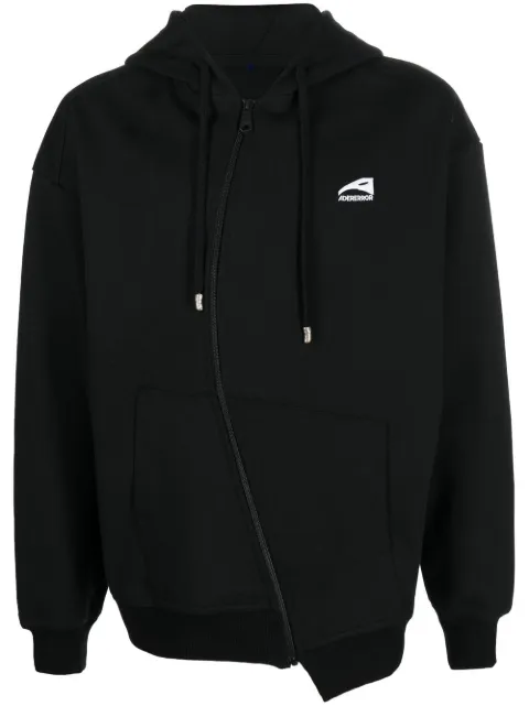 Ader Error curved-zip long-sleeve hoodie Black BLAFWJP22