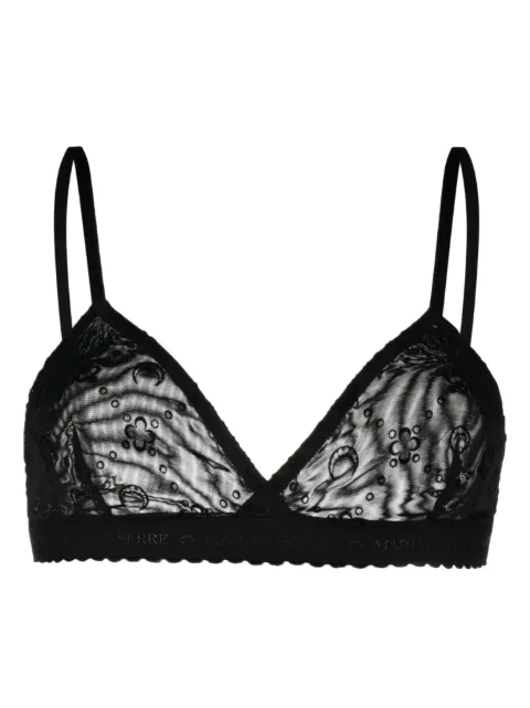Marine Serre logo-flocked mesh bra Black UW044SS23WJERP
