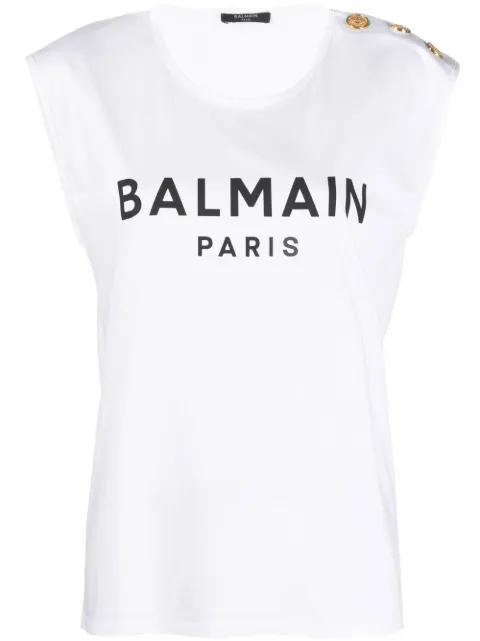 Balmain button-detail logo-print tank top White YF0EB015BB02