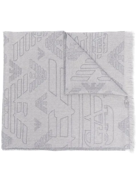 Emporio Armani embroidered frayed-edge wool scarf Grey 625009CC306