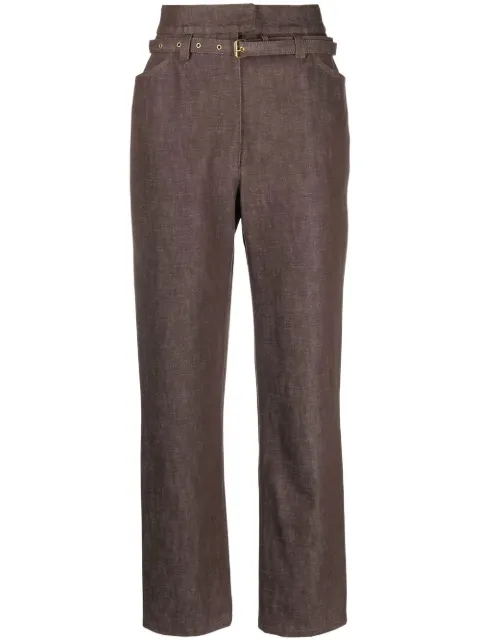 Veronique Leroy belted-waist tailored trousers Brown DENKTRO023