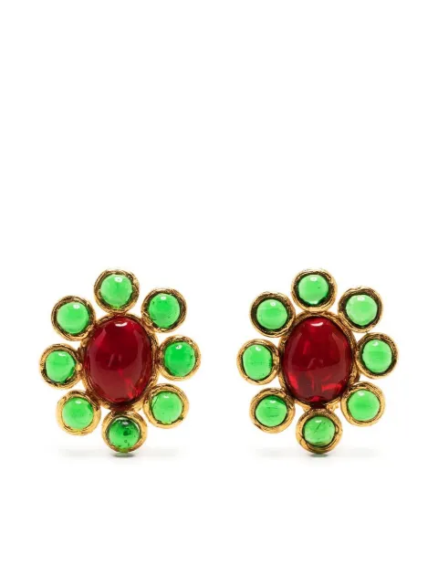 Gripoix gemstone-embellished floral-motif clip-on earrings Gold DPBOG6566