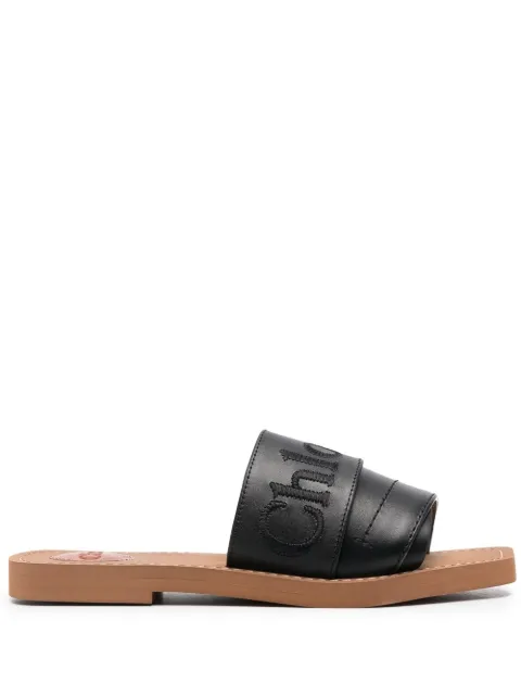 Chloé logo-embroidered leather sandals Black CHC22W188BFW