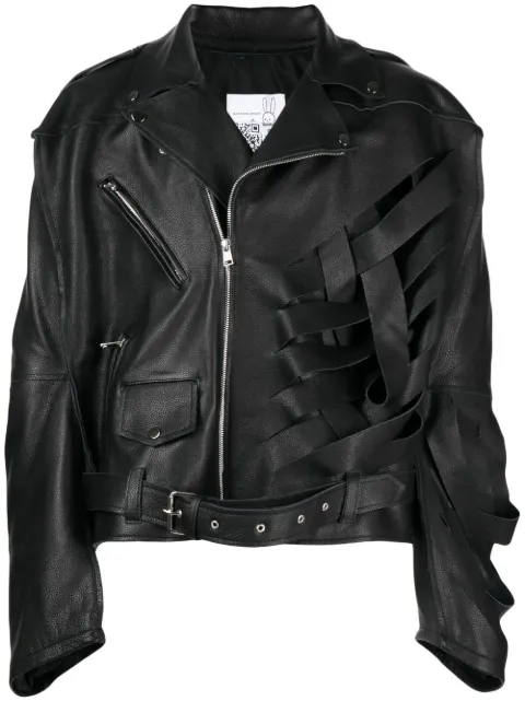Natasha Zinko deconstructed leather biker jacket Black SS23D1NZ40701