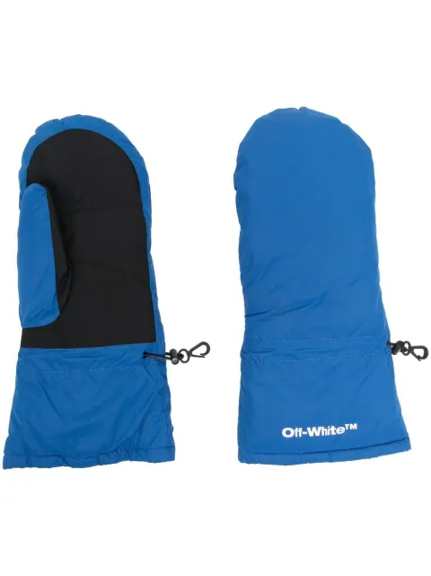 Off-White logo print padded mittens Blue OMNE038F22FAB0014501