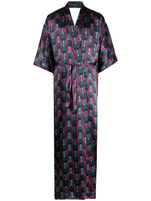 OZWALD BOATENG geometric-print tie-waist long jacket Purple 4005002