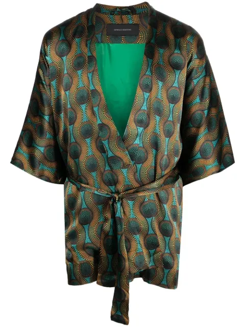 OZWALD BOATENG short geometric-print tie-waist jacket Green 902L5002