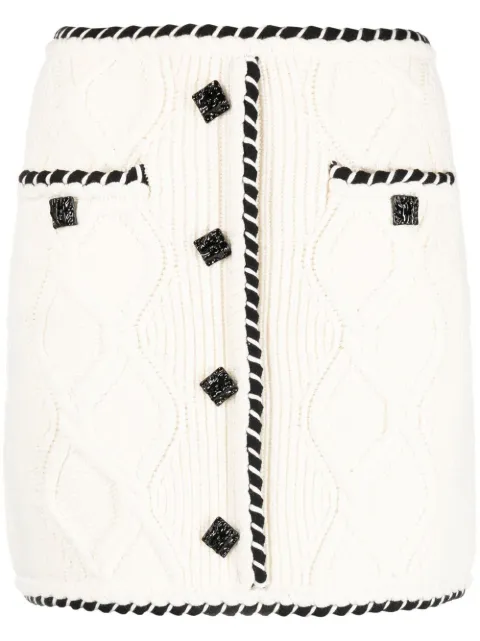 Self-Portrait Cable Knit button-embellished miniskirt White AW22088