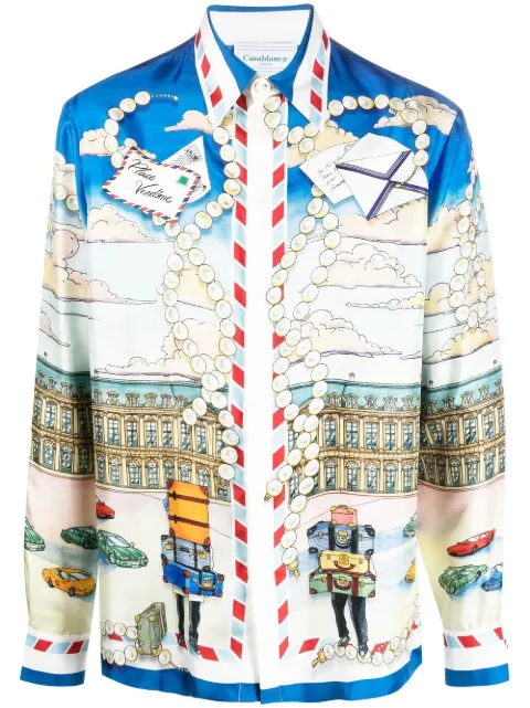 Casablanca graphic-print silk shirt Blue MF22SH021