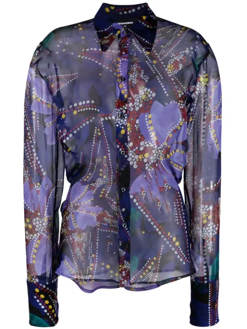 DSQUARED2 floral print semi-sheer shirt Blue S72DL0711S76473