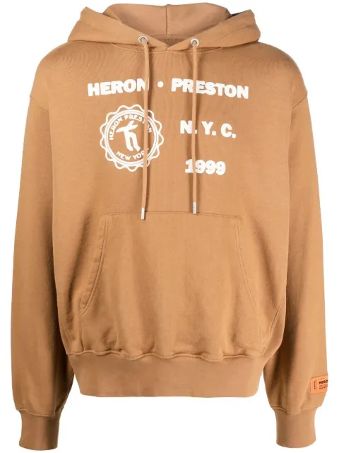 Heron Preston graphic-print cotton hoodie Brown HMBB024F22JER0056401